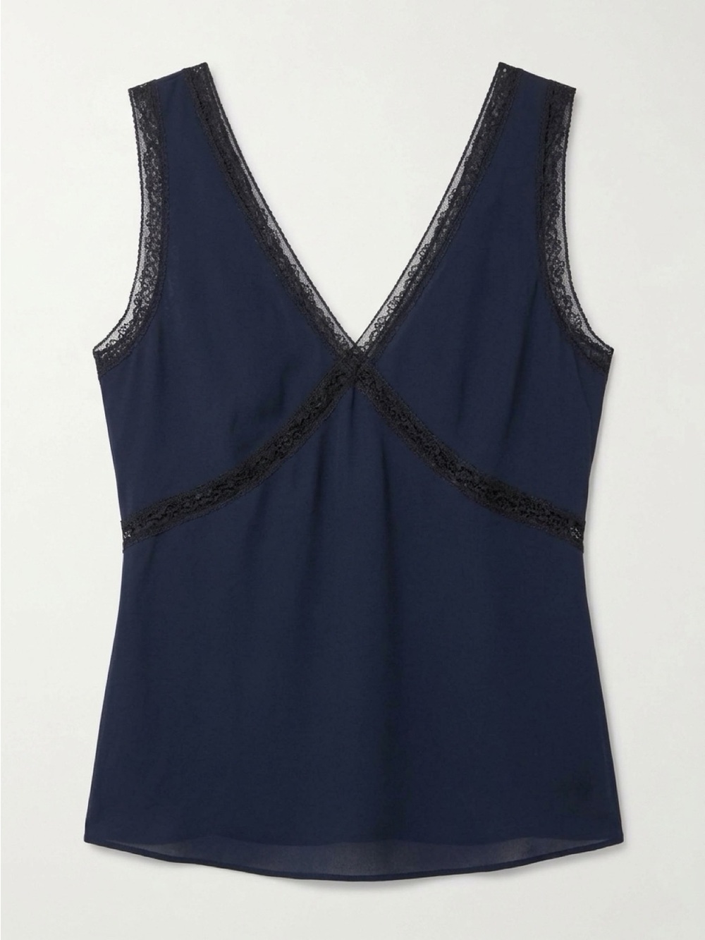 J. Crew Navy Sleep Tank with Black Lace Trim